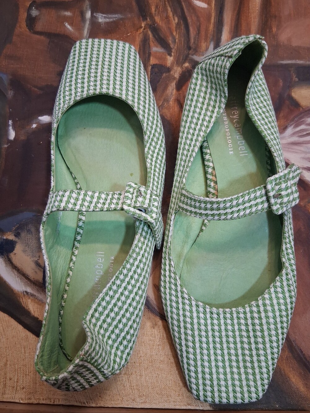 Jeffrey Campbell Green Houndstooth Mary Jane Flats - Picture 2 of 9